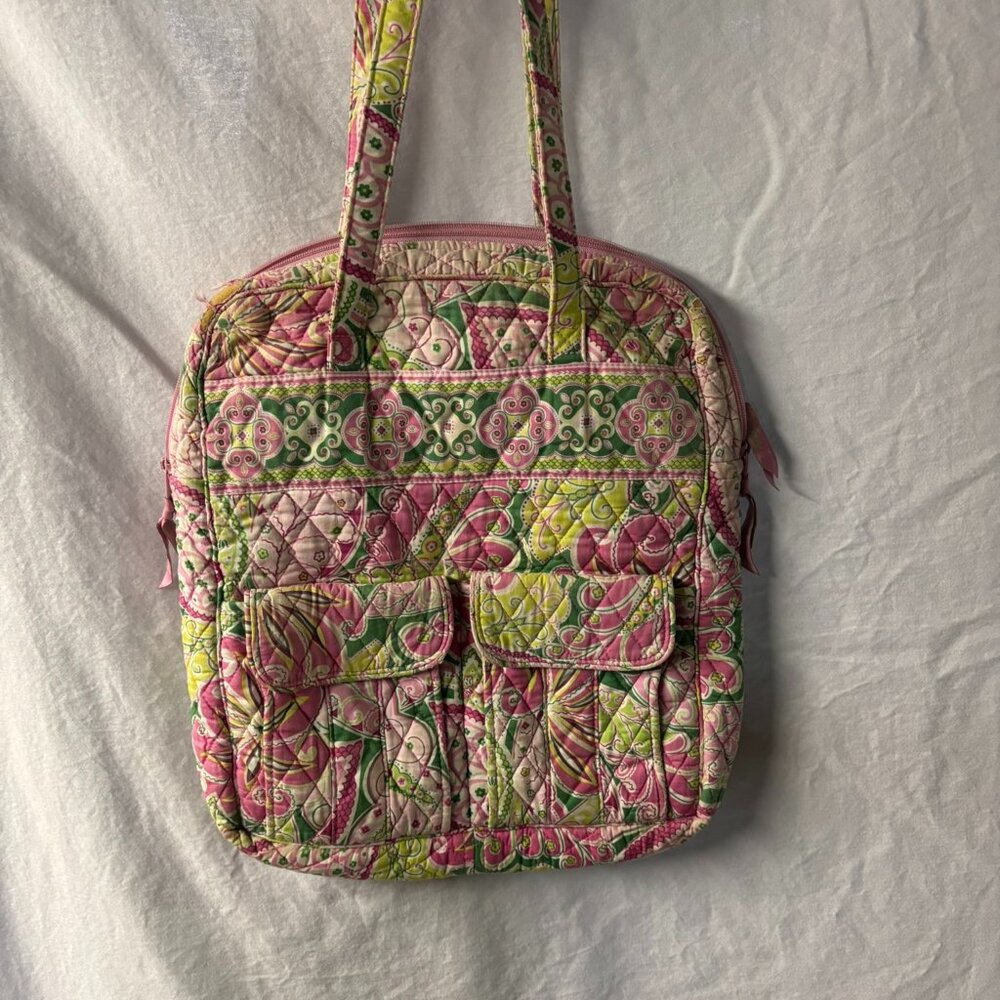 Vera Bradley Pinwheel Pink Retired Tall Zip Tote Quilted Floral Shoulder Bag